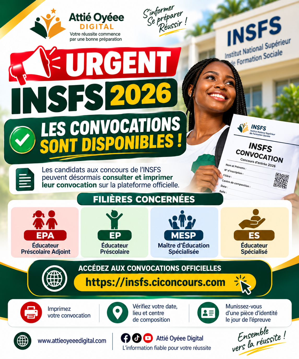 INSFS 2026 : LES CONVOCATIONS SONT DISPONIBLES POUR LES 4 CONCOURS